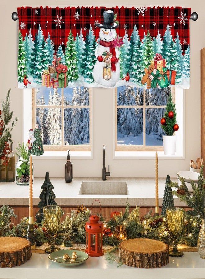 Hexagram Snowman Christmas Valance Curtain for Kitchen 18"X54" Red Christmas Decorations Kitchen Window Decor, Deer Winter Tree Valances for Living Room Bedroom Decor, Rod Pocket Window Treatment - Image 5